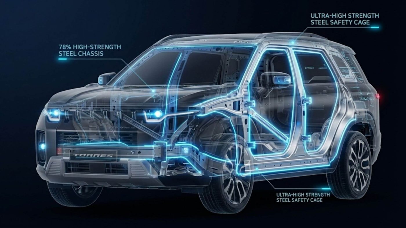 KGM Araçlarının Sağlamlığını anlatan bir Torres aracın iskeleti